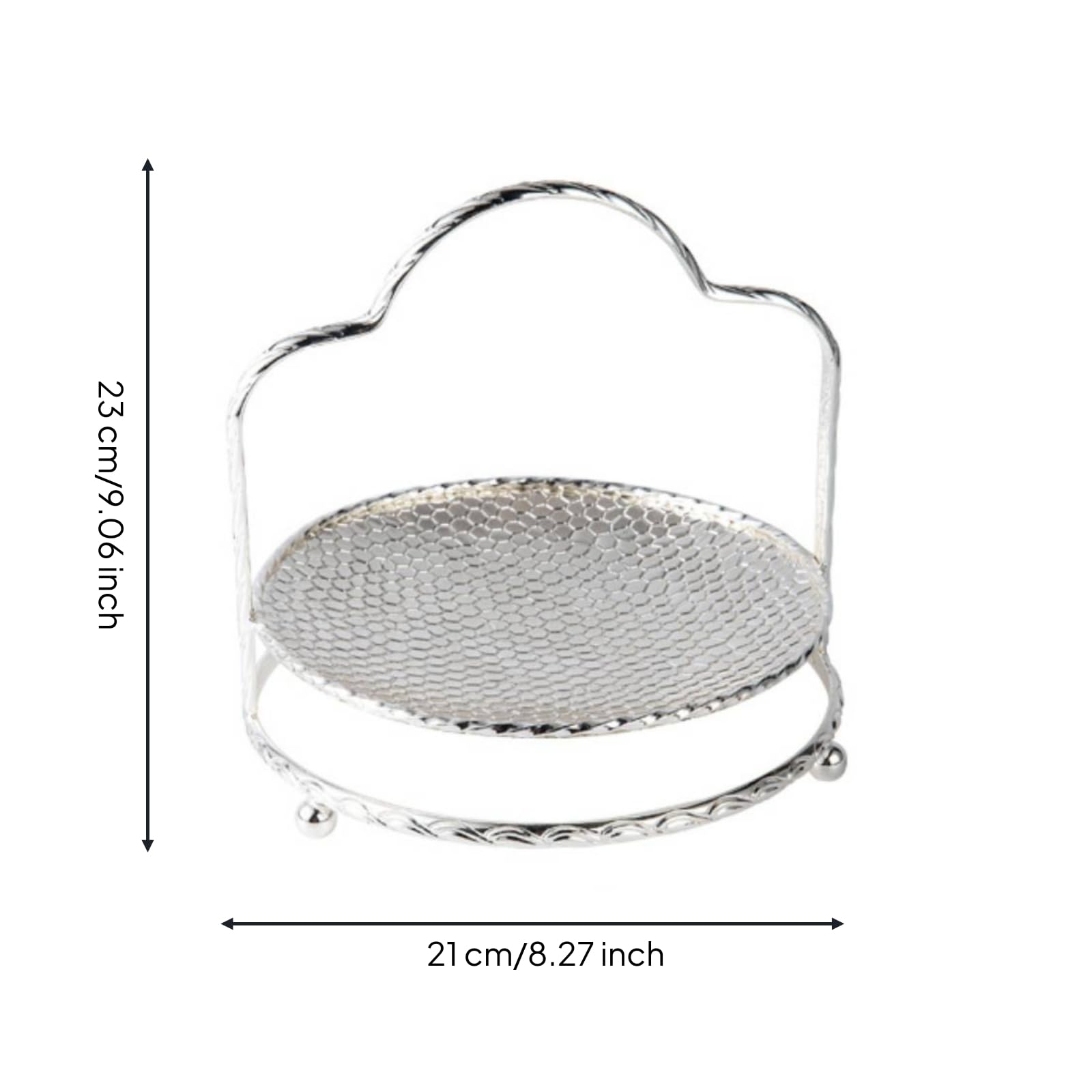 perfk Dessert Stand Vassoio Alzata Piattaforma Espositore Alzata Torta in Metallo con Nido d'Ape E Piedini Sferici Design , Argento , Grande, Singolo Strato