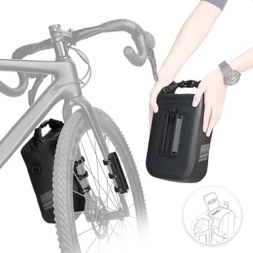 Rhinowalk 自転車フロントパニアバッグ フォークバッグ 防水 自転車ラックバッグ ショルダーバッグ Eスクーター マウンテンバイクアクセサリー用 - ブラック 6L