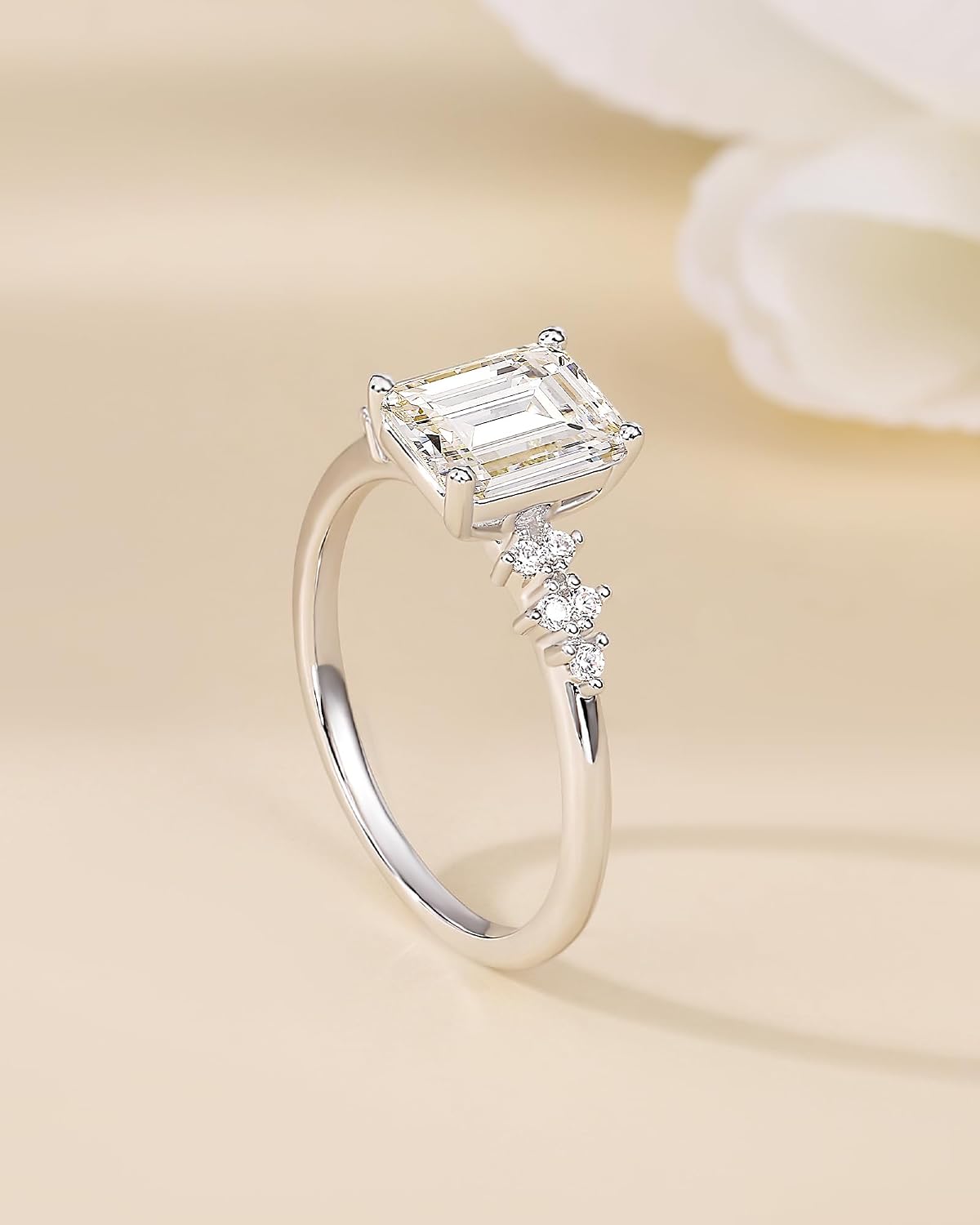 TIGRADE 3CT Engagement Ring for Women Emerald Cut Cubic Zirconia Promise Ring 14K Gold Plated CZ Eternity Wedding Band Size 3-11 image 3