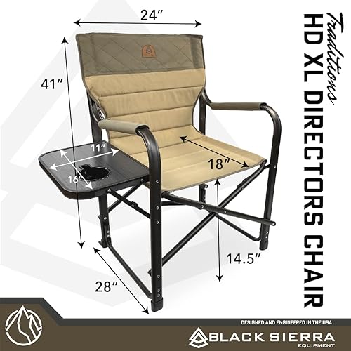 Miniatura 2 de XL Directors Silla con mesa auxiliar plegable, silla de campamento resistente soporta 400 libras, asiento plegable para exteriores de gran