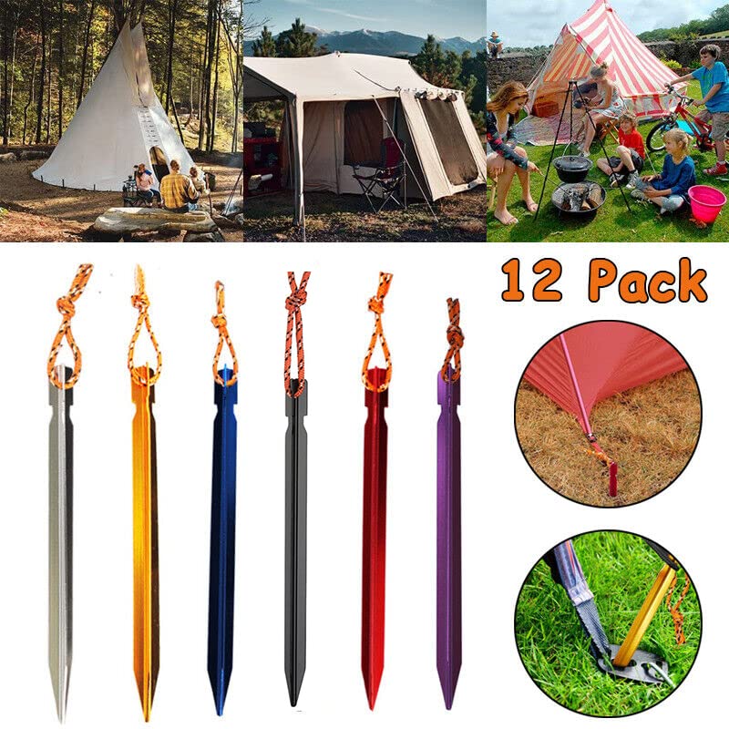 TWAITU Multifunctional Tent Fixing kit Includes 12pcs Colorful Aluminum Alloy Floor Nails, 1pc Nail Puller, and 1pc Oxford Cloth Storage Bag