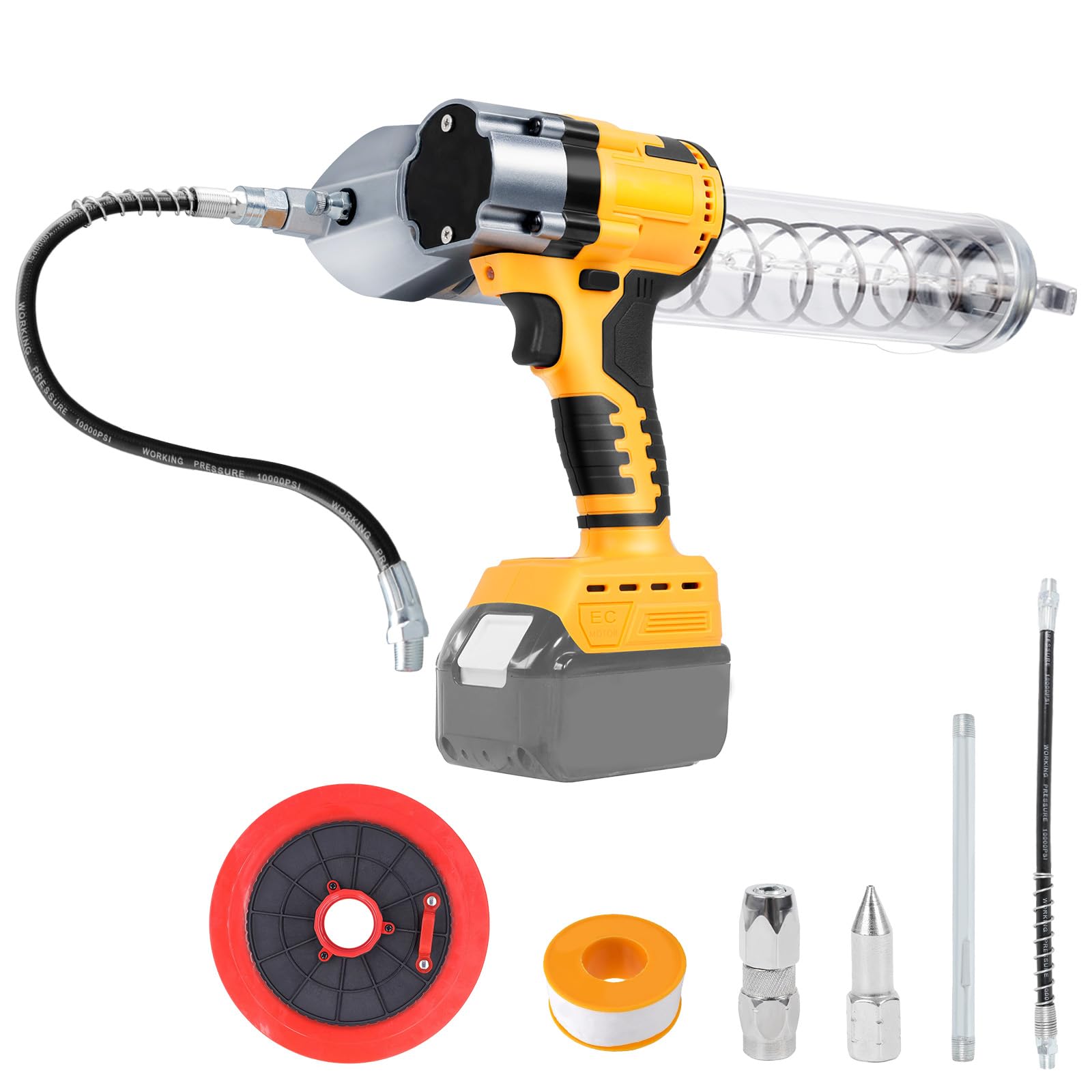 Schnurlose Fettpresse Kompatibel für Dewalt 20V MAX Akku, Bürstenlose 13000 PSI Professionelle Elektrische Hochdruck-Fettpresse mit 30cm langem Hochdruckschlauch (ohne Akku)