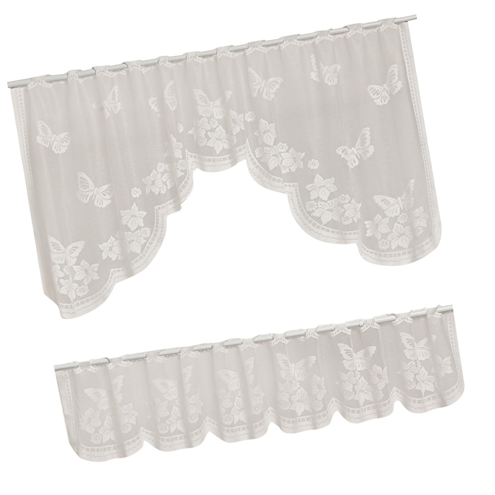 carotoe 2 Pack Lace Sheer Curtains Half Privacy Window Scarf Elegant Light Filtering Polyester Home Decoration Lace Sheer Curtain
