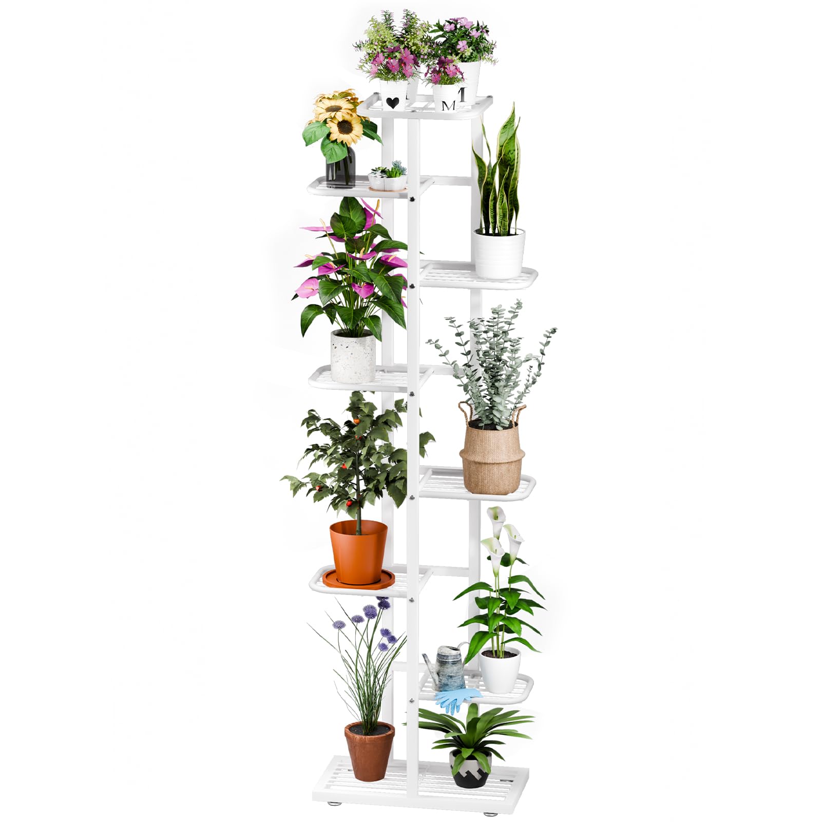 Tekrabea White 8 Tiers Plant Stand Indoor, 8 Tiered Plant Stand For Indoor Plants, Corner Flower Stand For Living Room, Multi-Layer Metal Frame Plants Shelf