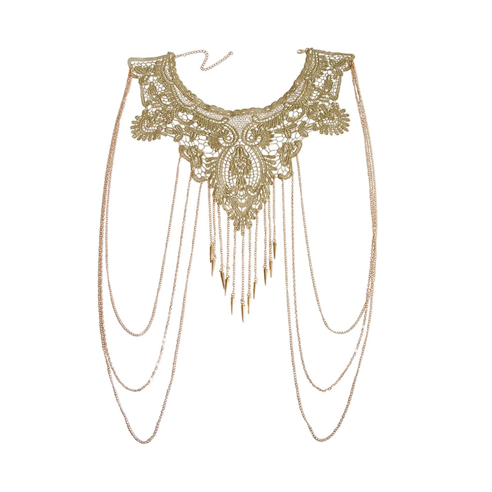 RWRAPS Collana con Corpo a Catena Multistrato Pizzo Nappa Pancia Esagerata Gioielli Bady Vita in Cristallo Gonne in Metallo (D Come Mostrato)