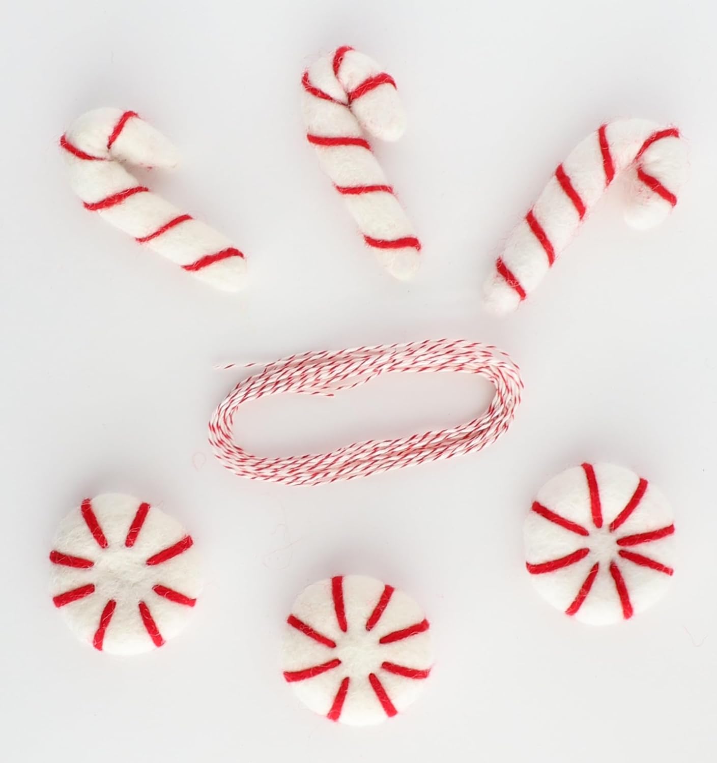 Mini Felt Factory | Felt Ball DIY Christmas Garland Wool 60 Poms 1in Red Green White Seasonal Home Decor Candy Cane Peppermint Ornaments | 10 Feet String Craft Supplies
