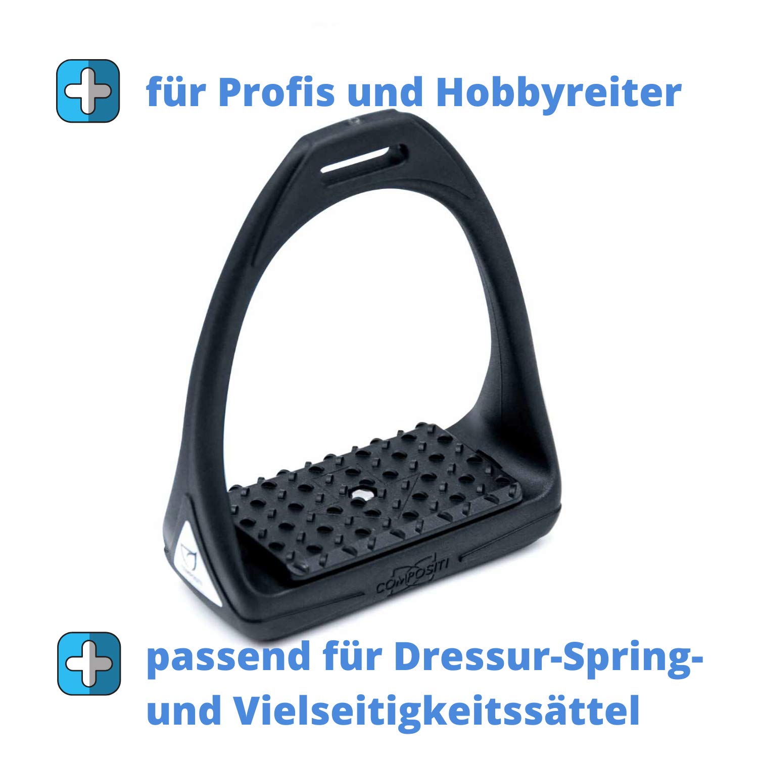 Steigbügel aus flexiblem Kunststoff mit großer Auflagefläche, schwarz/schwarz | Compositi Steigbügel aus Kunststoff