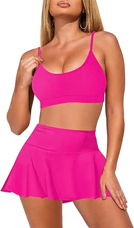 Pink Queen Damen 2-Teilig Bikini Set Verstellbar Straps Hohe Taille Swim Rock