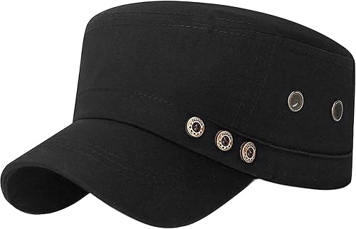 Miniatura 8 de YeeHeen Gorra de béisbol unisex de cadete con parte superior plana ajustable de algodón lavado, gorra militar