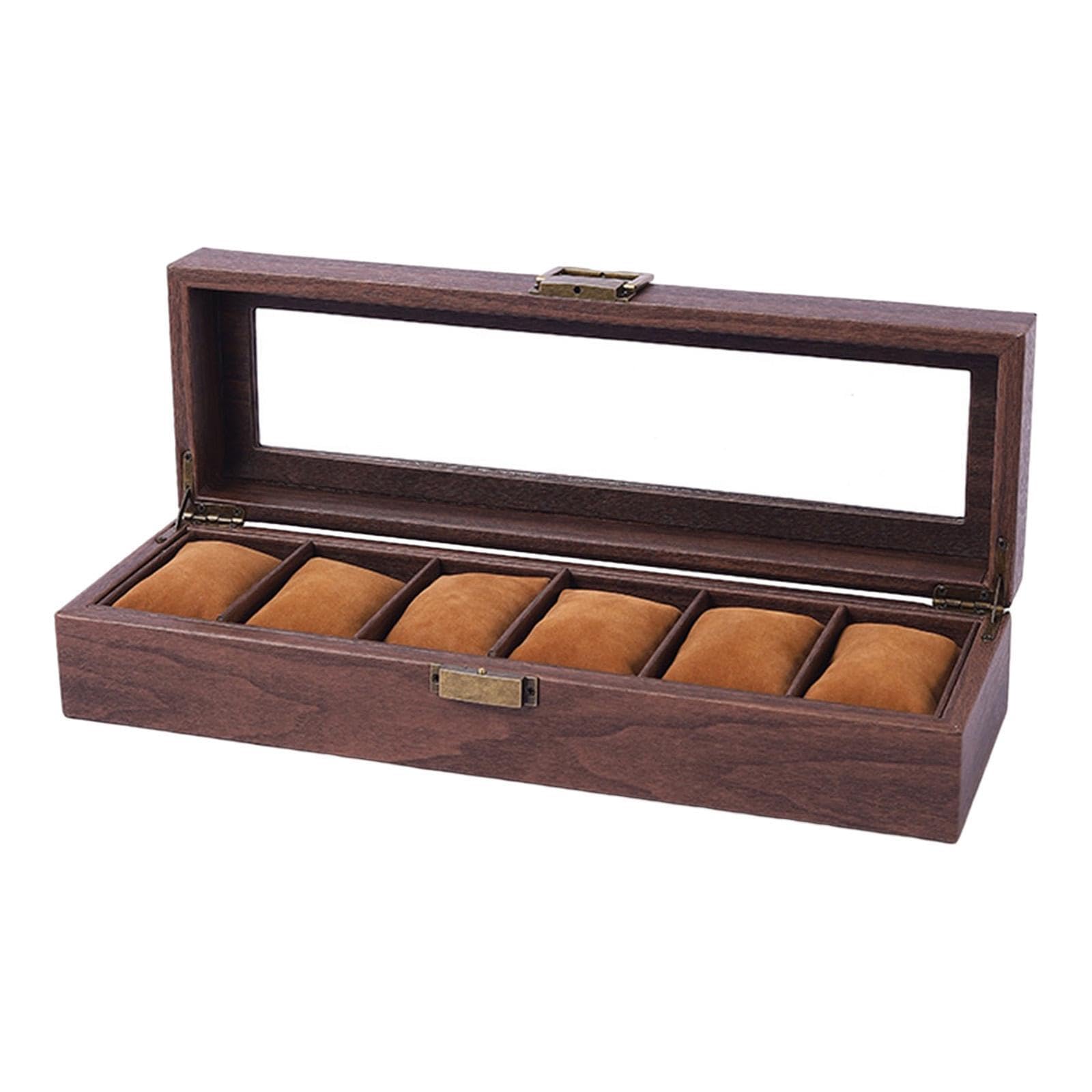 Exquisite Uhrenbox aus Holz mit Glasdeckel, ideal für Reisen und als Reiseetui. Tragbare Uhrenbox aus Holz, abschließbar, für Damen und Herren.