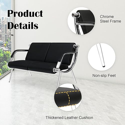 Miniatura 5 de Kinsuite Sillas de sala de espera de recepción de oficina de 2 asientos, sillas de invitados y recepción para salón, banco de barbero, aeropuerto,