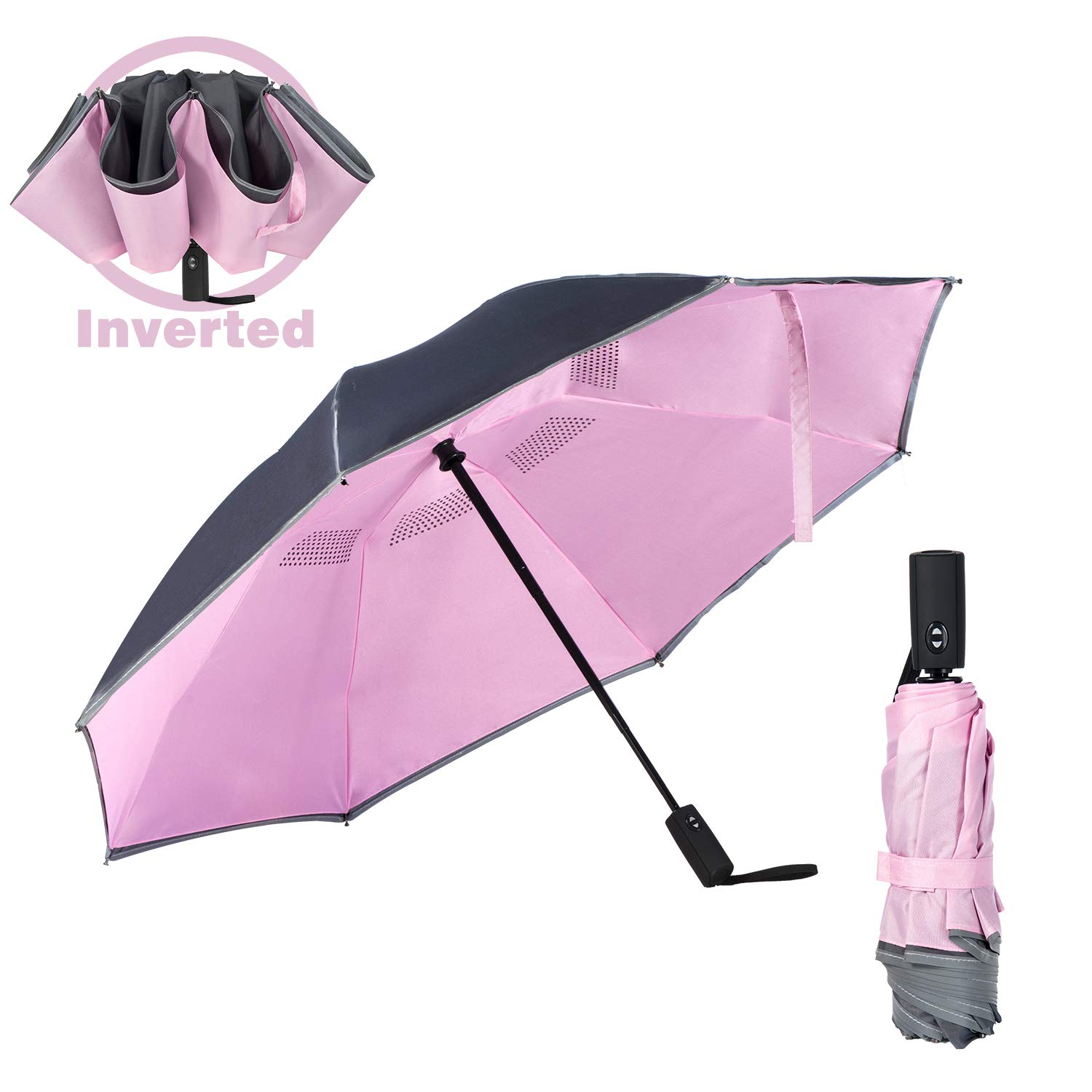 Cooloutdoors Automatic Umbrella, Double Layer 8Ribs Inverted Umbrella/Windproof Umbrella, Anti-UV Waterproof Straight Umbrella for Car Rain Outdoor Use