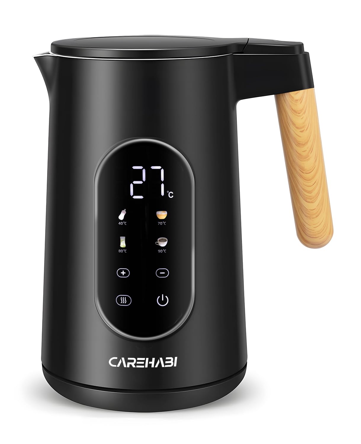 Carehabi Bollitore Elettrico 1,7 L 40-100°C Bollitore Elettrico Temperatura Regolabile Acciaio Inox 2200 W Indicatore LED Base di Rotazione a 360°
