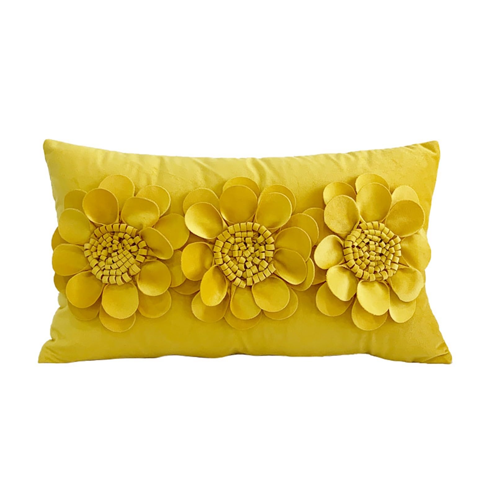 LCKKJHG Chrysanthemum Throw Pillows 3D Sun Flower Cushion Cover White Velvet Sofa Waist Home Decor Pillow Case(Yello-30x50cm)