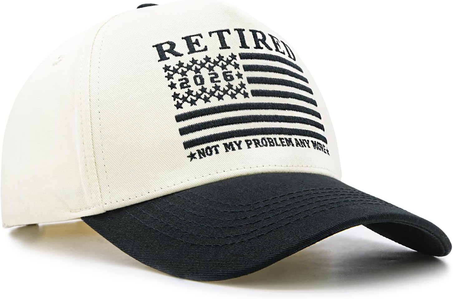 2026 Retirement Baseball Cap - Funny Not My Problem Anymore Trucker Hat with American Flag, Adjustable Unisex Gift for Retirees Beige/Black - Image 6