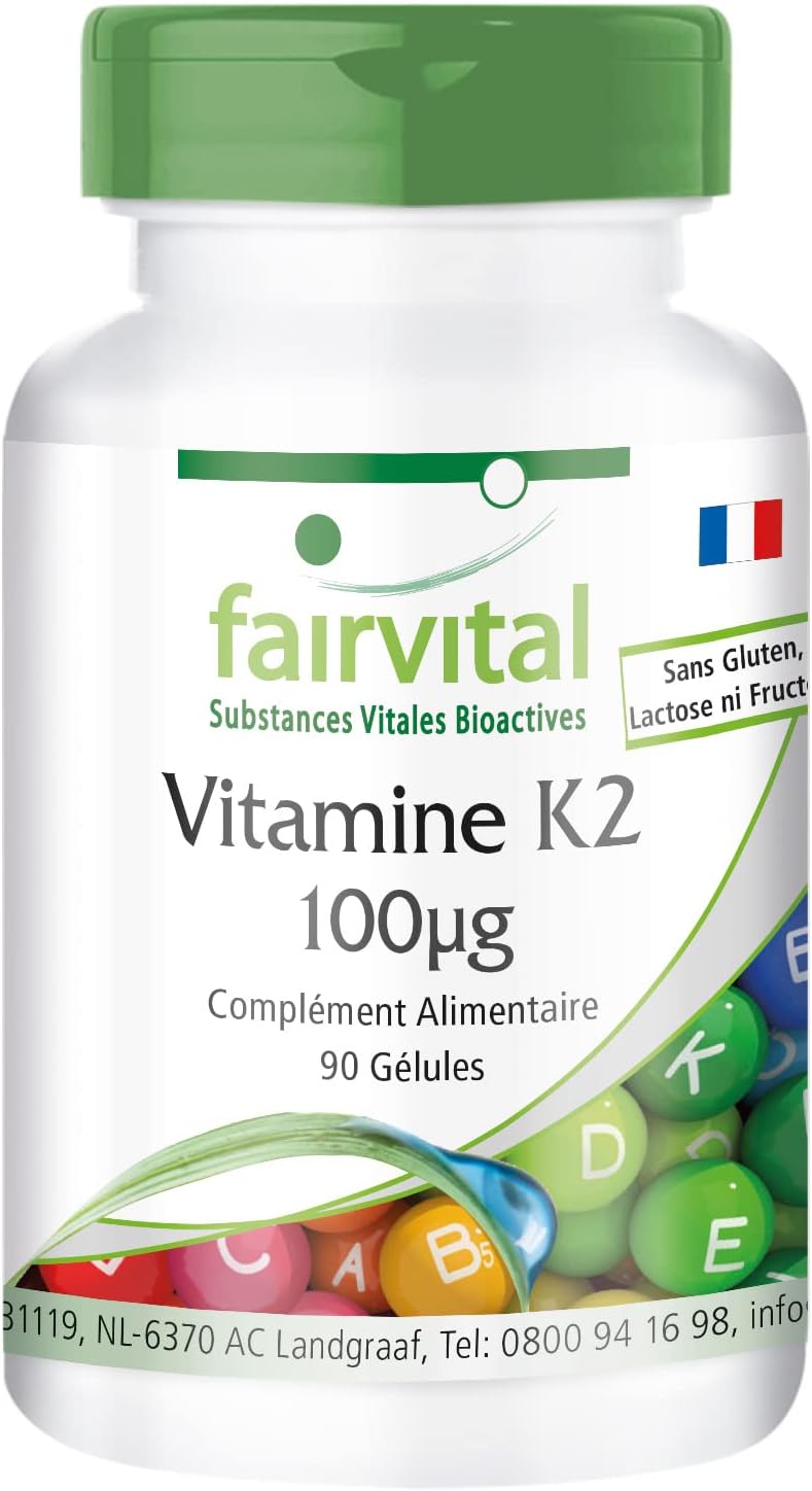 Fairvital | Vitamin K2 100µg – Menaquinone MK-7 Natural – based on fermented natto – VEGAN – High dosed – 90 capsules