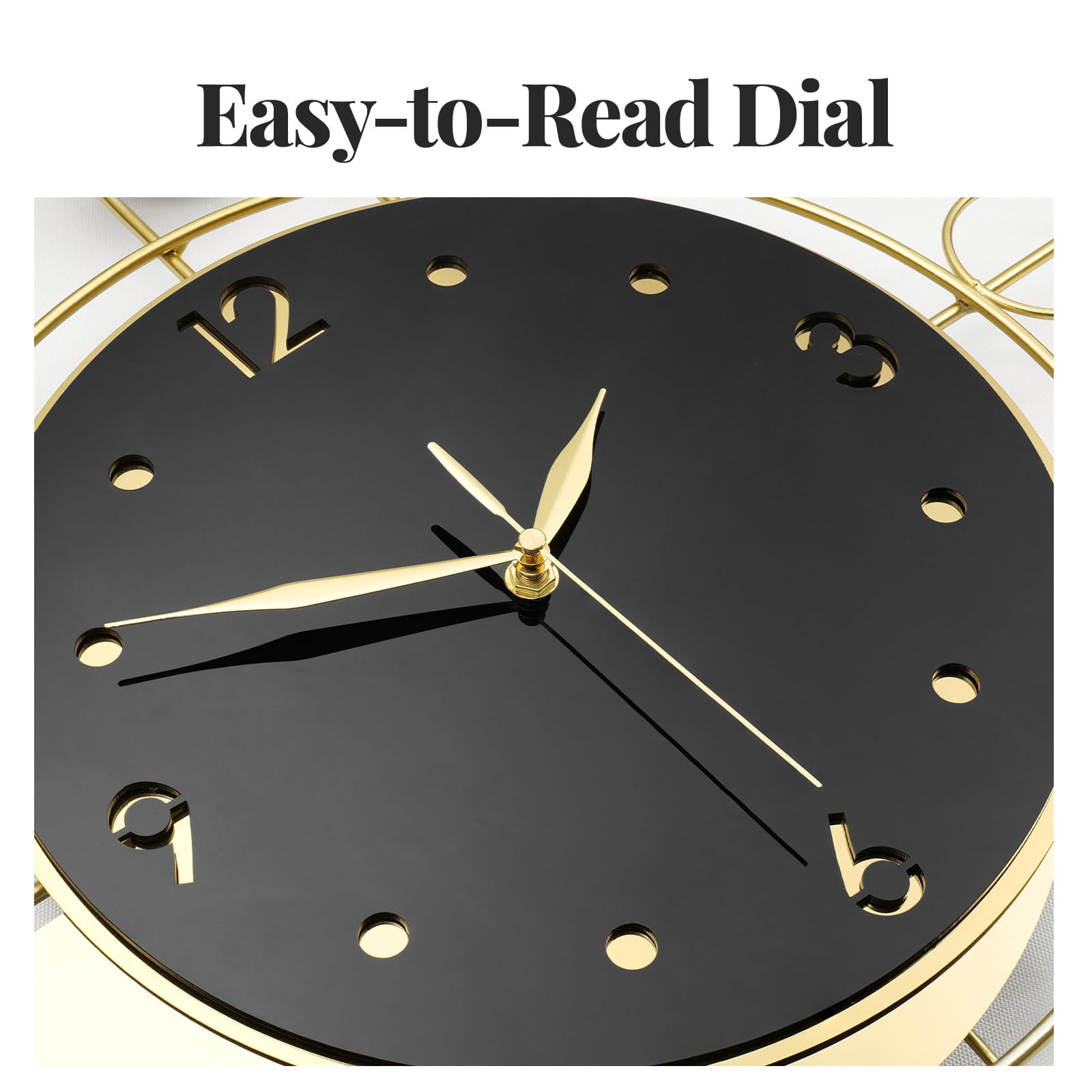 Cuspin Orologio da parete moderno con pendolo, orologio da parete di lusso nero e oro, silenzioso senza ticchettio a batteria, orologio decorativo in metallo per soggiorno, camera da letto, cucina