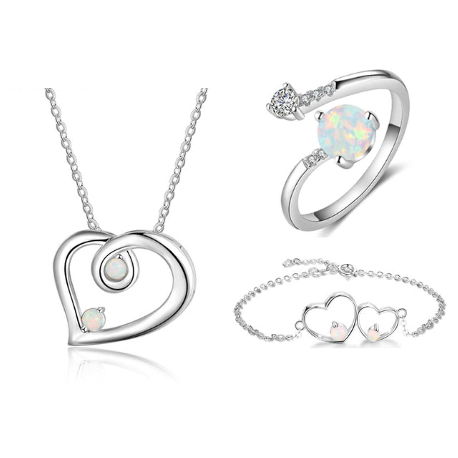 LOKILOKI Frauen Ringe Halsketten Armbänder Sets Brautschmuck Sets 925 Sterling Silber Opal Schmuck Weibliches Jubiläumsgeschenk