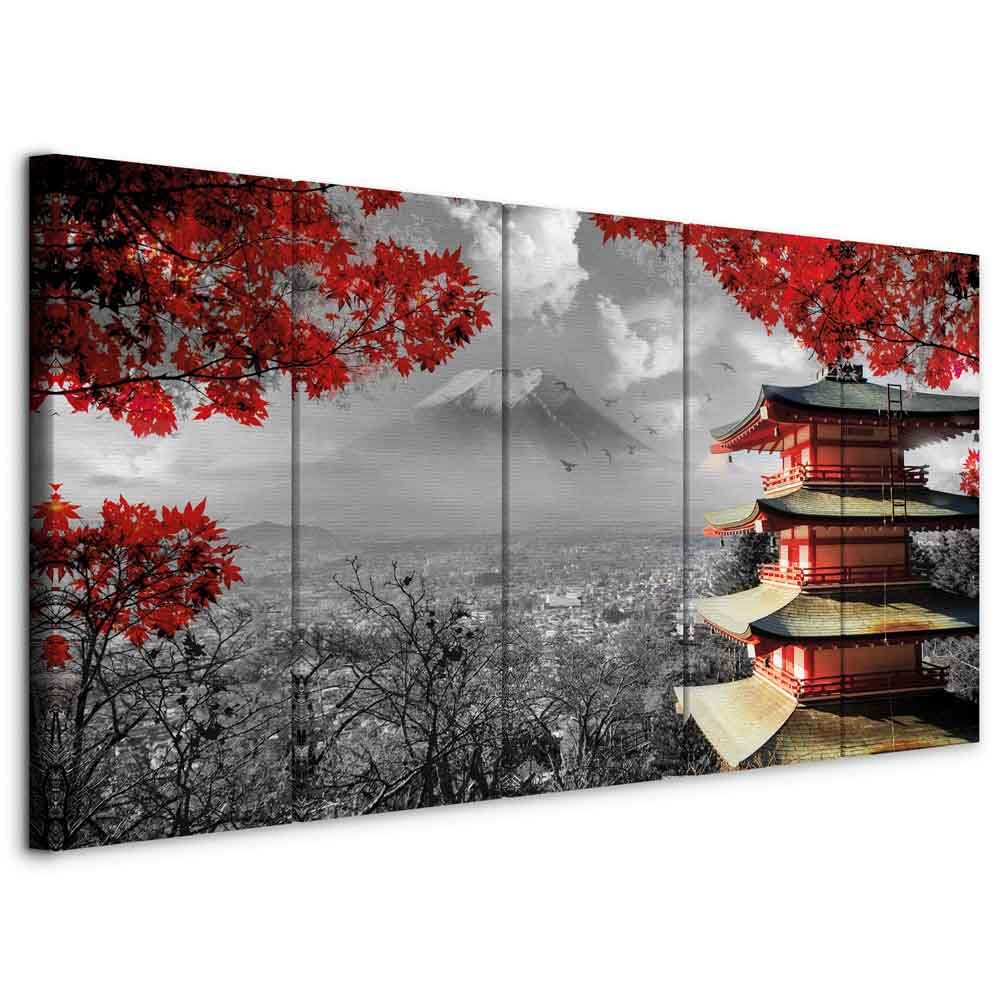 murando - Quadro Monte Fuji Giappone 225x90 cm 5 Pezzi Stampa su Tela Canvas - Quadri Componibili Moderni Soggiorno Grandi - Murale Arte Decorazioni da Parete Decori - Paesaggio Rosso c-C-0240-b-m
