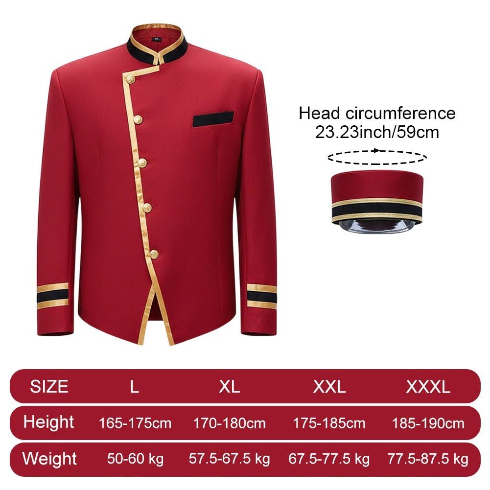 Uniforme De Portier D'hôtel avec Chapeau, Uniforme Rouge Professionnel D'hôtel, Tenue De Réceptionniste, Serveur, Chauffeur, Uniforme De Service À Manches Longues