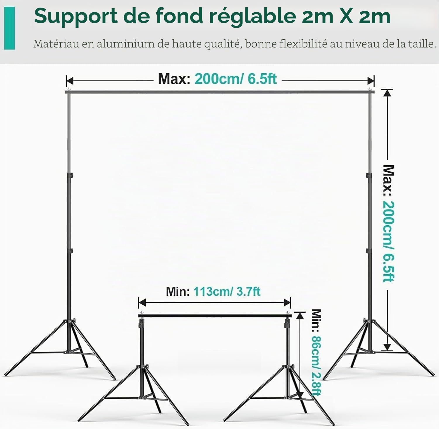 EMART Support Toile de Fond Photo de 2x2m avec 1,5x3m Toile de Fond Blanc | Sac de Transport, 4 Pinces, Photographie, la Décoration, la Fête, Studio de Photographie