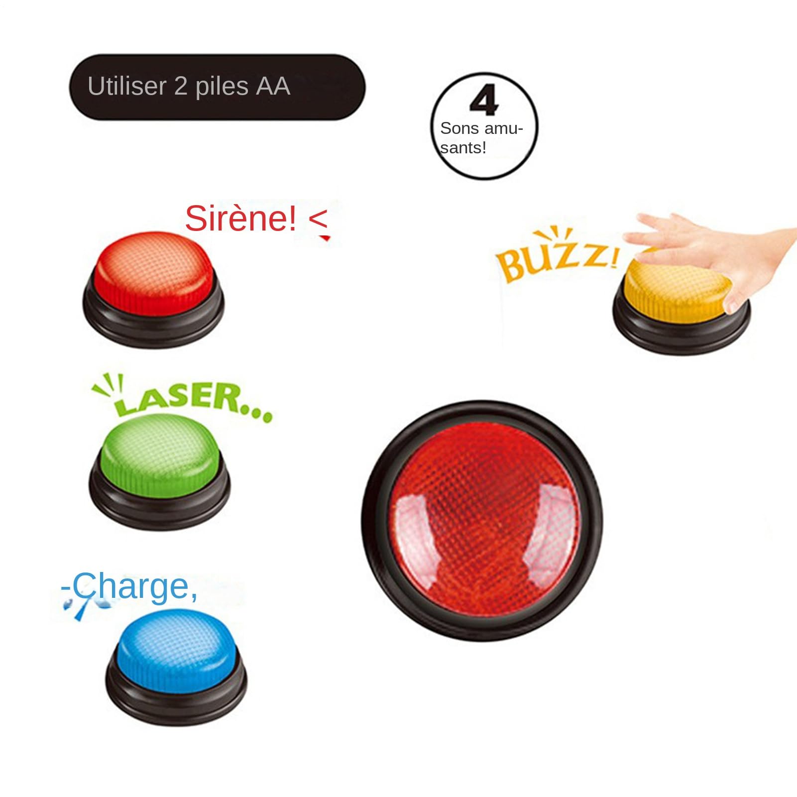 Générique Buzzer Sonore Et Lumineux pour Enseigner avec Salle De Classe, Answer Buzzers Blind Test,Accessoires De Jeu Télévisé (Lot De 4)