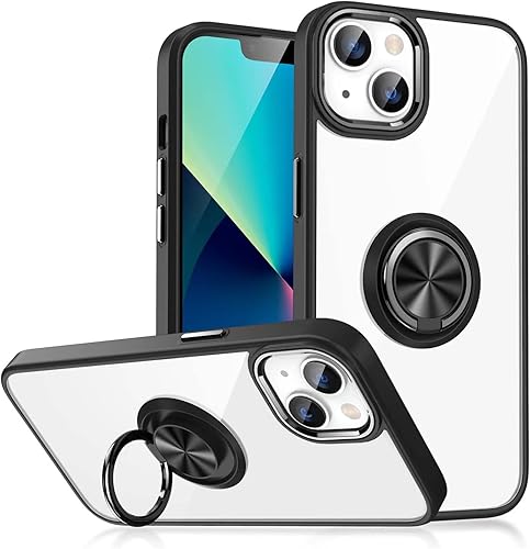 aowner Funda transparente para iPhone 14 Pro con soporte de anillo, soporte magnético de 360 giratorio para automóvil, bordes galvanizados que no se
