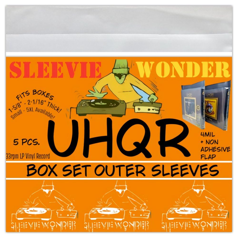 UHQR Box Set Sleeves (x5) 4mil + Flap for 33rpm LP Vinyl Record Album Boxsets - Outer Polyethylene Plastic Poly Bag Protection Covers (+1 Free Dj
