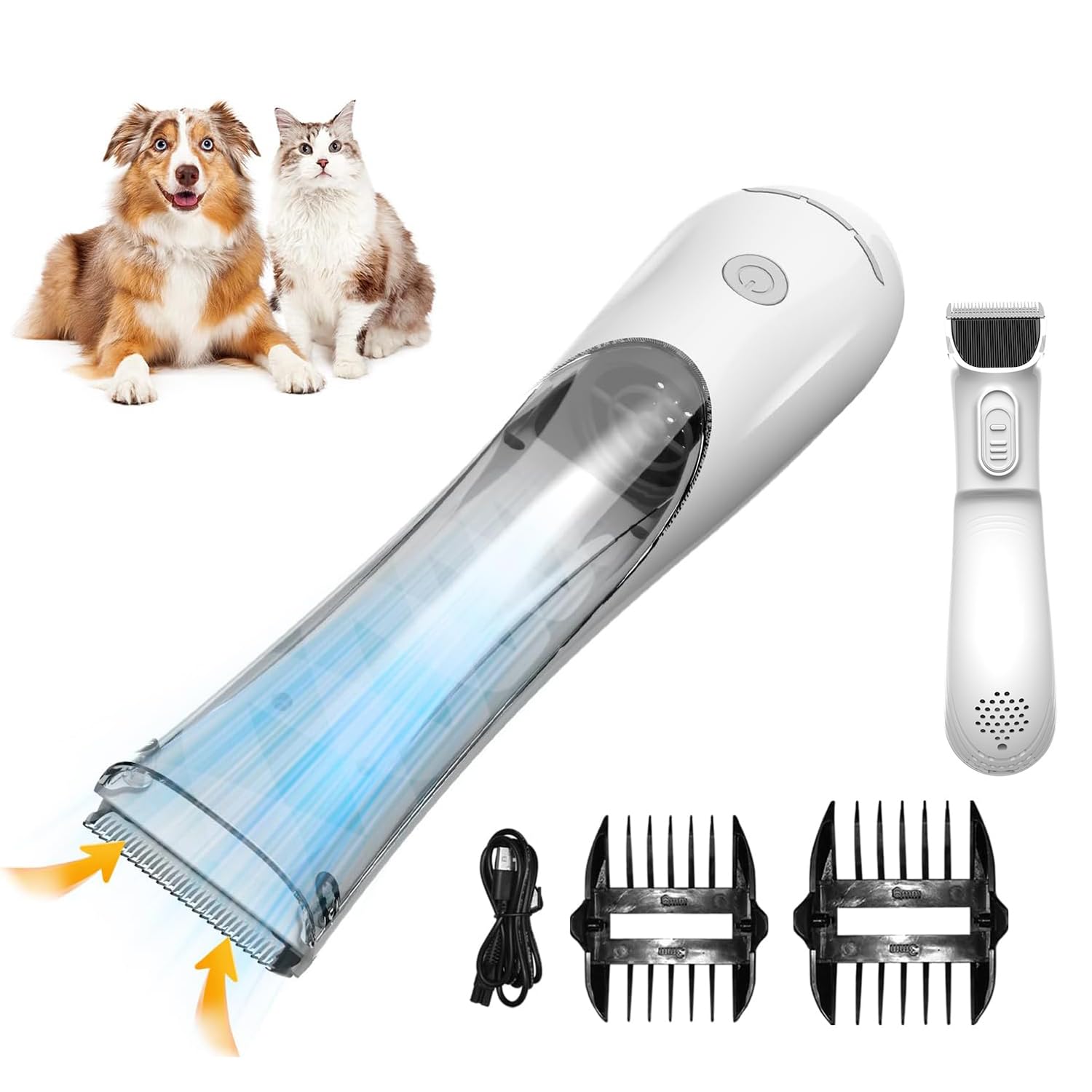 ExrpDog Clippers for Grooming - 3-Speed Low Noise Rechargeable Cordless Pet Hair Trimmer Kit With Vacuum - Shaver Tools for Small & Large Dogs Cats