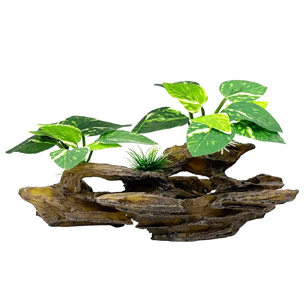 Smoothedo-Pets Fish Tank Decorations Aquarium Decor Ornaments Betta Silk Leaf pad Hammock Artifical Driftwood Cave Goldfish Bowl Accessories (Type-B)
