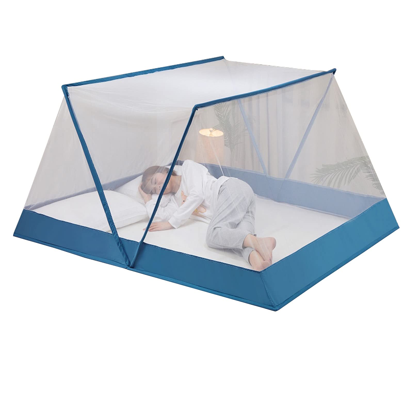 Moskitiera składana moskitiera, składana przenośna moskitiera ogrodowa, bezpłatna instalacja moskitiery (kolor: niebieski-1, rozmiar: 135 x 190 x 80 cm)