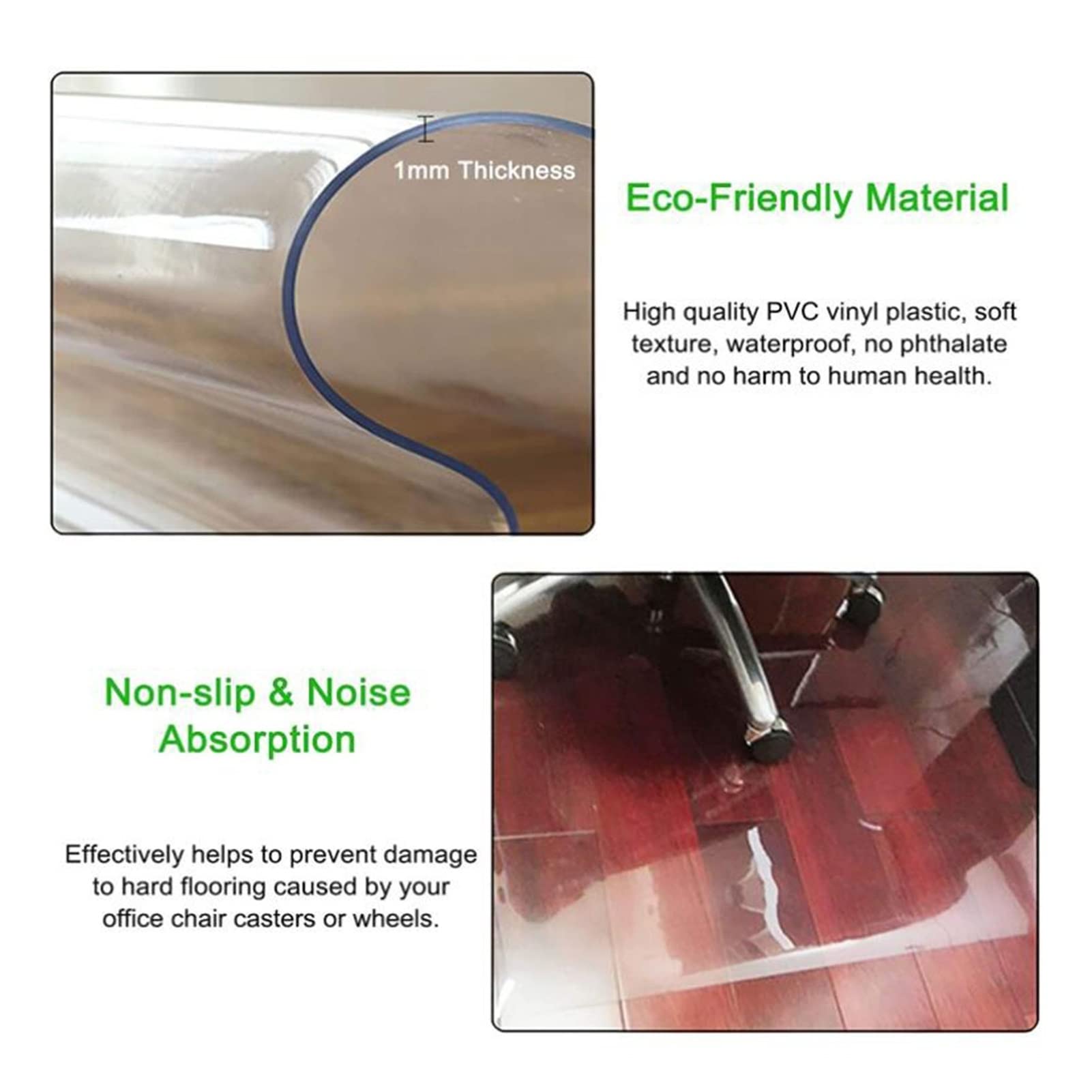Clear Plastic Vinyl Rug Protector Cover Office Clear Hardwood Chair Mat, Rectangle Plastic Vinyl Floor Carpet for Kitchen, 1.5/2mm Thick,Office Chair Mat Non Slip PVC Transparent Rectangle Floor Prote