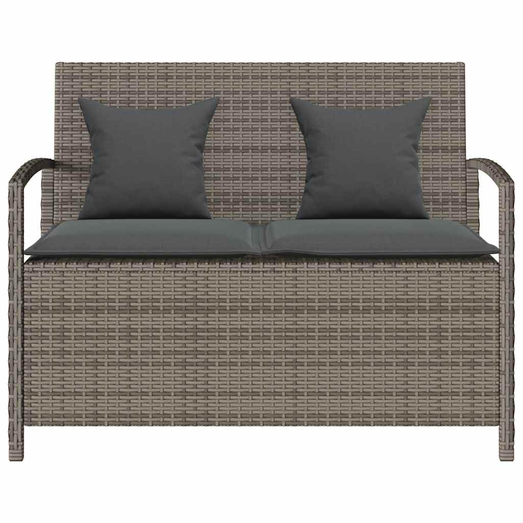 vidaXL Gartenbank mit Stauraum und Kissen Grau Poly Rattan, Gartenbank, Parkbank, Outdoor-Bank, Sitzbank, Terrassenbank, Außenbank, Gartenmöbel