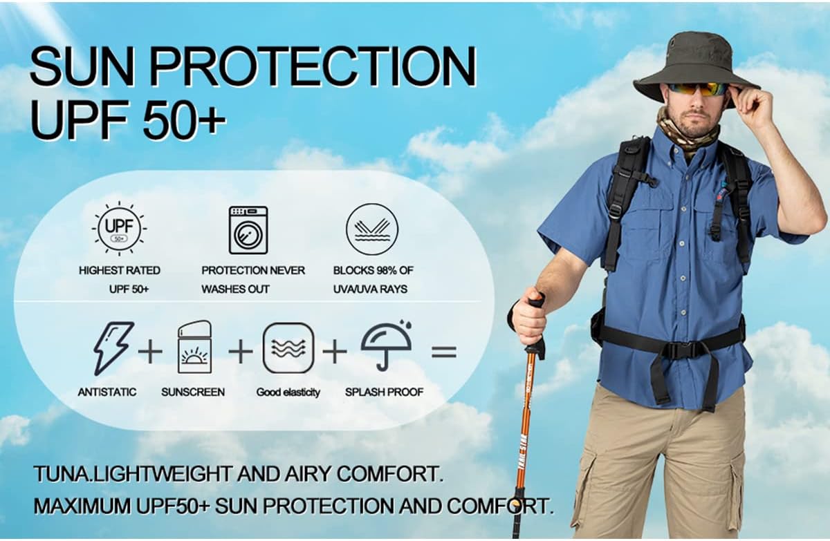 Mens Fishing Shirts Short Sleeve UV UPF 50+ Sun Protection Breathable Waterproof Quick - Dry for Hiking Camping - Image 4