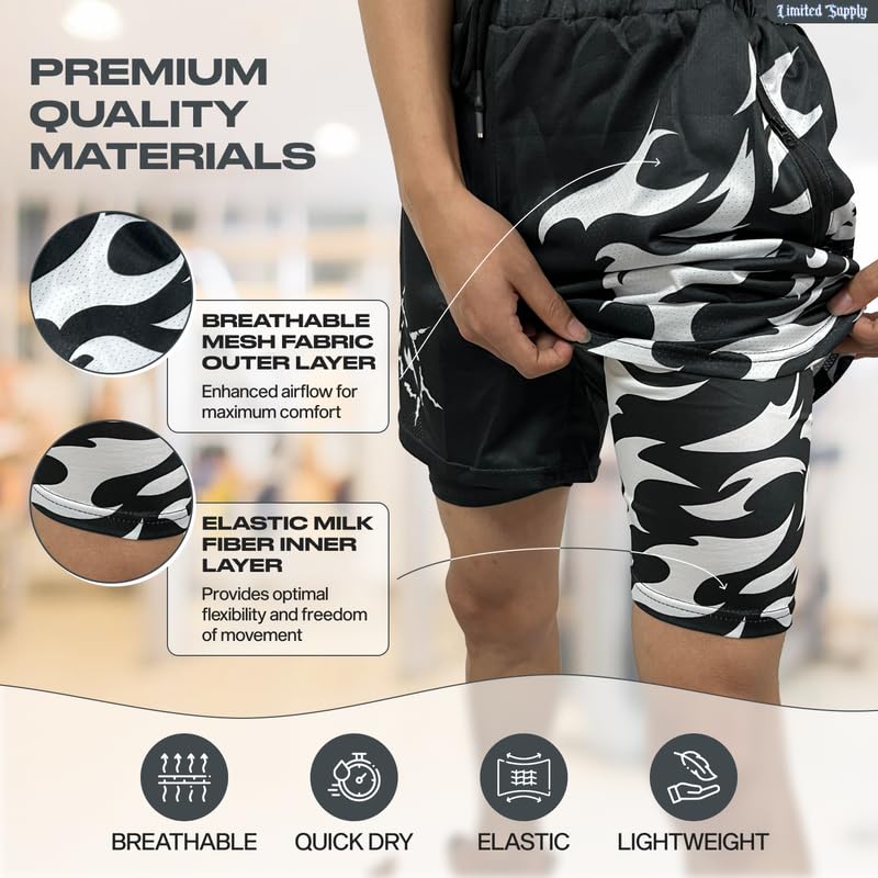 CROWN Anime Shorts - Breathable Stretch Compression Gym Short with Pockets and Towel Holder (M-Blackwcursedmark)4