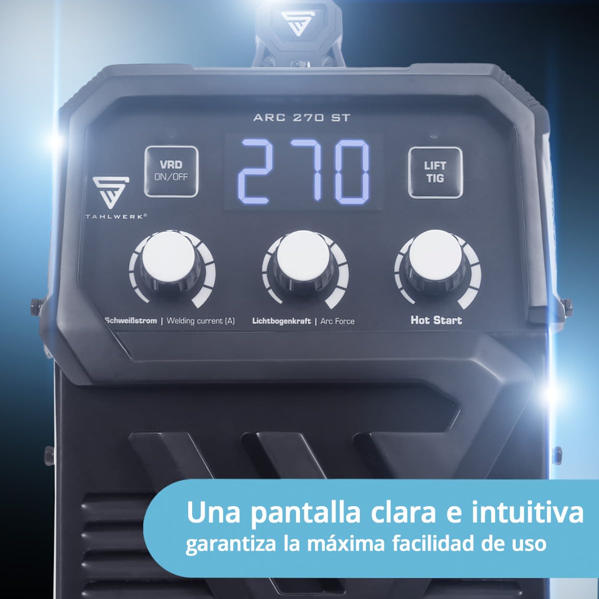 STAHLWERK Soldadora de electrodos ARC-270 ST – Equipo completo con carro – Máquina de soldar MMA (Electrodo) hasta 270 A, soldadura sin gas protector, Inverter Lift-TIG 400 V, control de temperatura