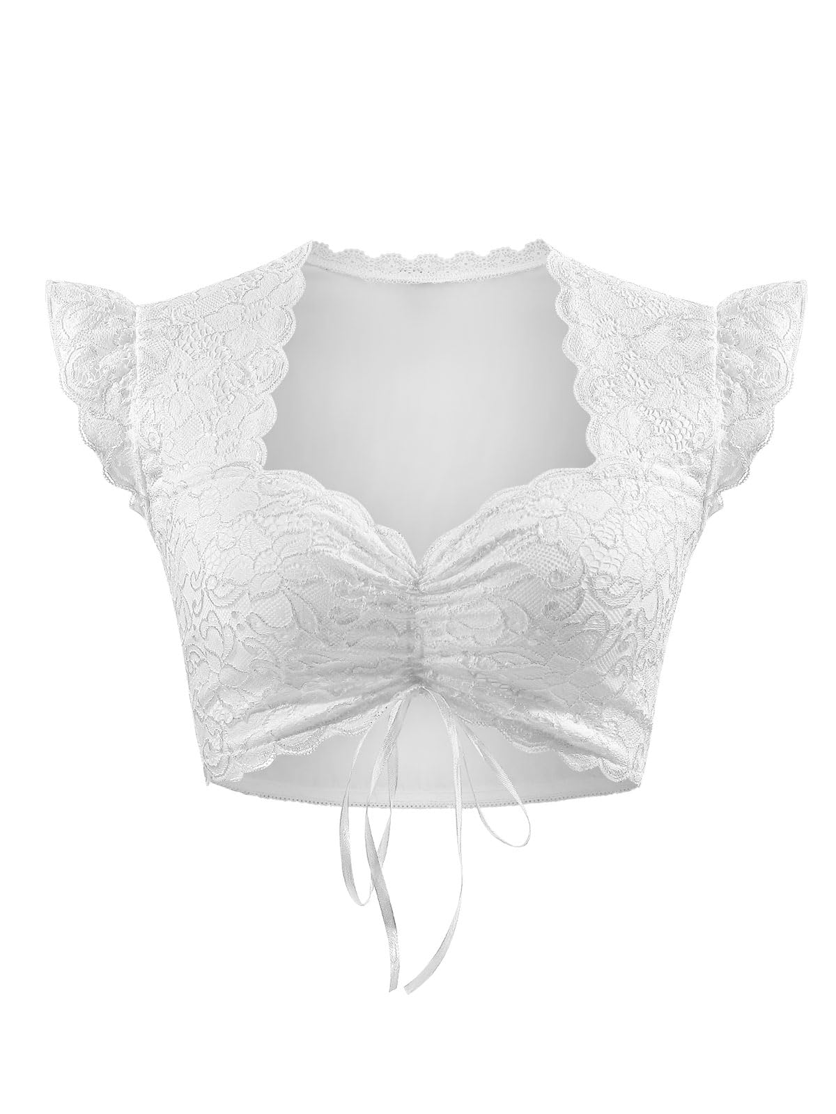 Comfyouth Dirndl Bluse Damen Dirndlbluse Spitze Flügelärmel Weiß Dirndlblusen Kordelzug Bluse Dirndl Trachtenbluse für Oktoberfest