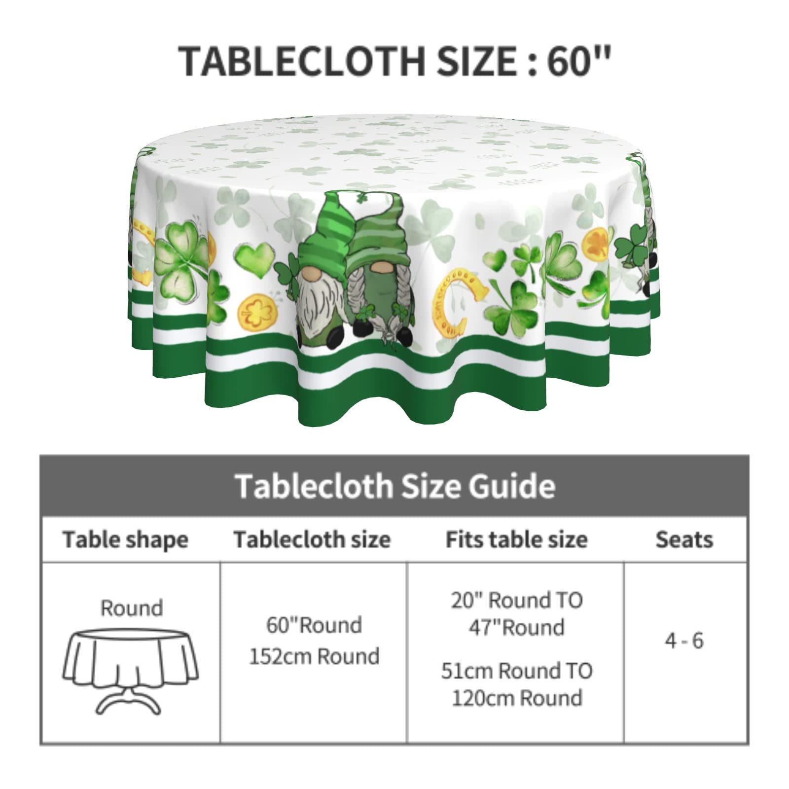 Giwawa Nappe Ronde De La Saint-Patrick - Motif Trèfle Printanier - Imperméable Et Lavable - Décoration De Vacances De Style Rustique - Pour Fête, Cuisine, Salle à Manger - 152,4 Cm