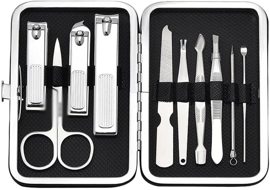 Manicure Pedicure Kit Nail Clippers Set Portable Stainless Steel Nail Scissors Set 10 Piece Manicure and Enhancer Tools Nail Care Tools with Luxurious Travel,Gr(Negro)