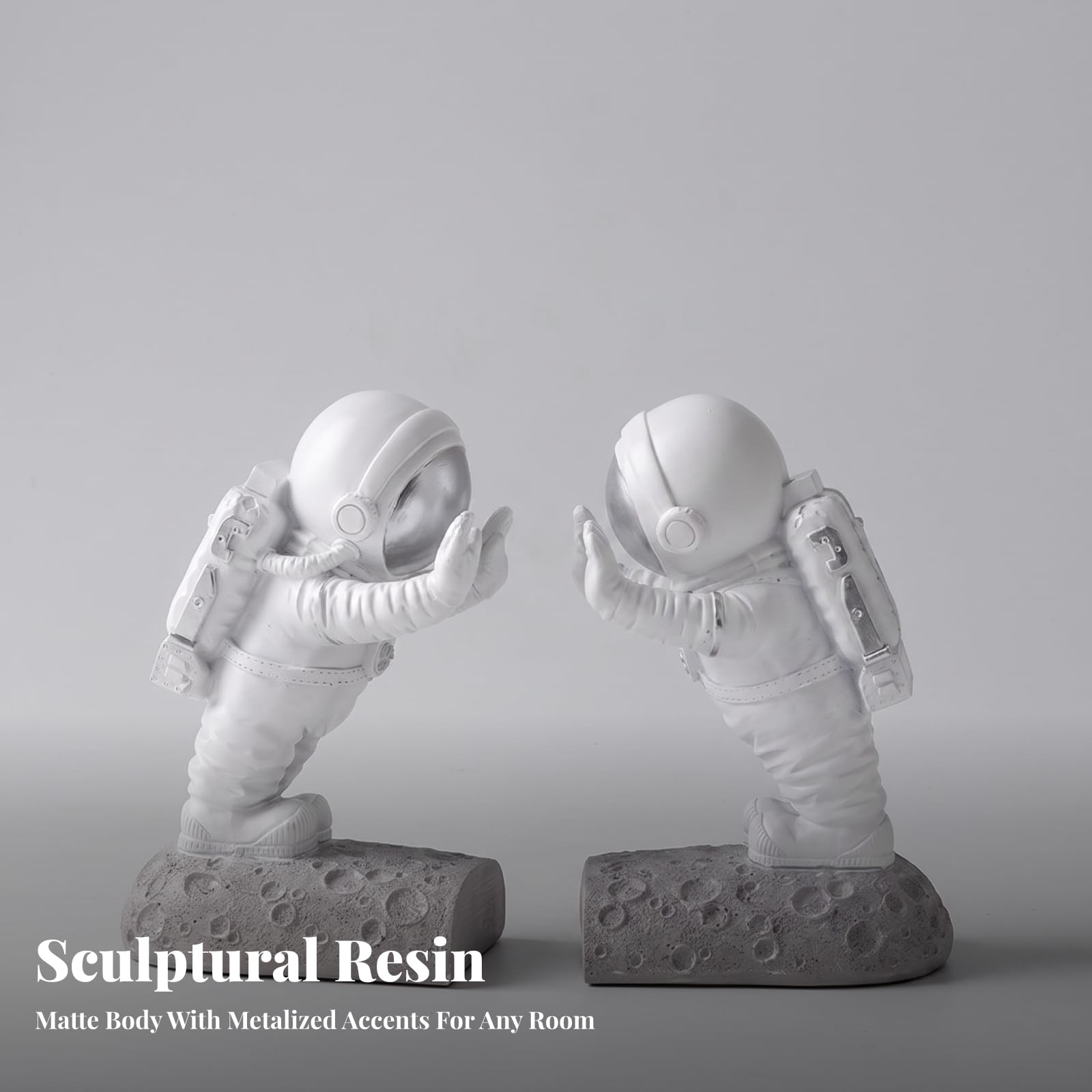 Milageto Serre-Livres en Résine Sculpté Élégan, Mat, Serre-Livres Figurines, pr Bibliothèque, Étagère, Bureau, Lecteurs, Argent, Penseur Pair
