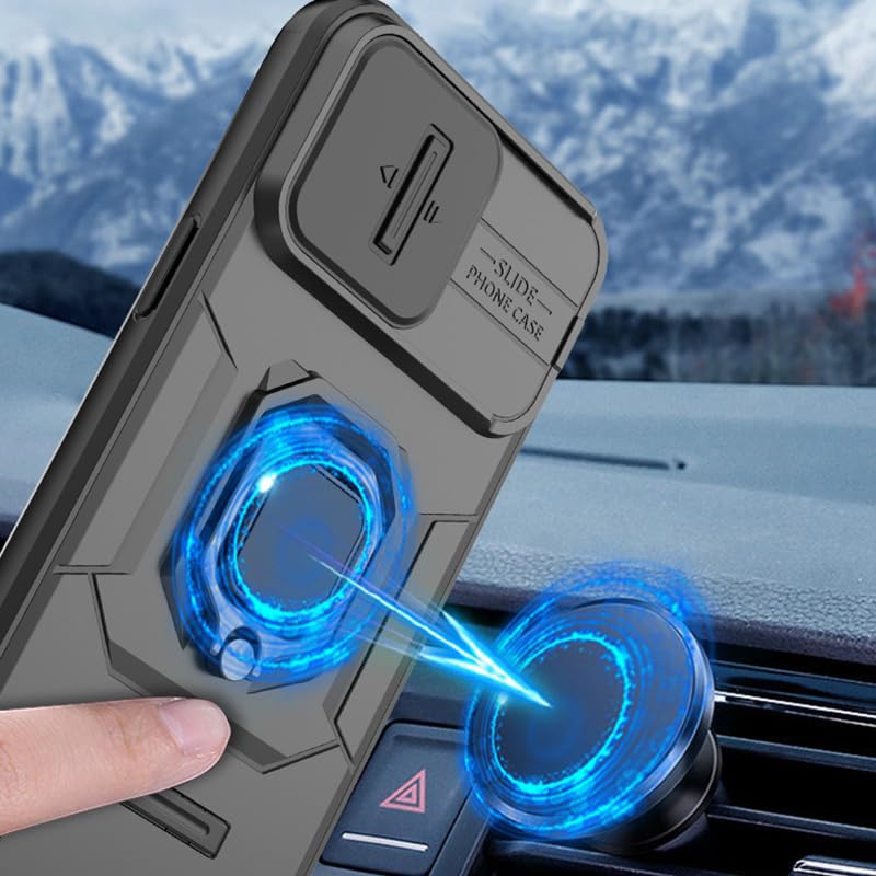 Image of CamShield Pro Case with Slide Camera Protection and 360 Protection Ring Stand Bumper Back Case Cover for iPhone 15 Pro Max (Blue)