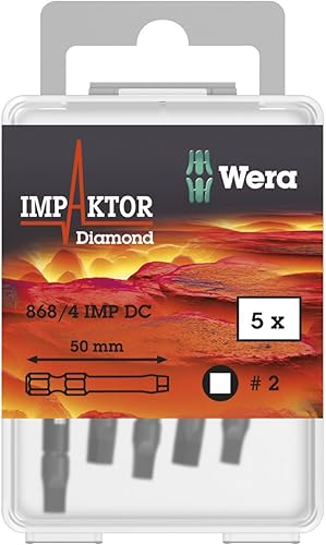 Miniatura 3 de Wera - 5057671001 868/4 Puntas de destornillador con revestimiento de diamante Square-Plus para tornillos de cabeza cuadrada # 2, paquete de 5