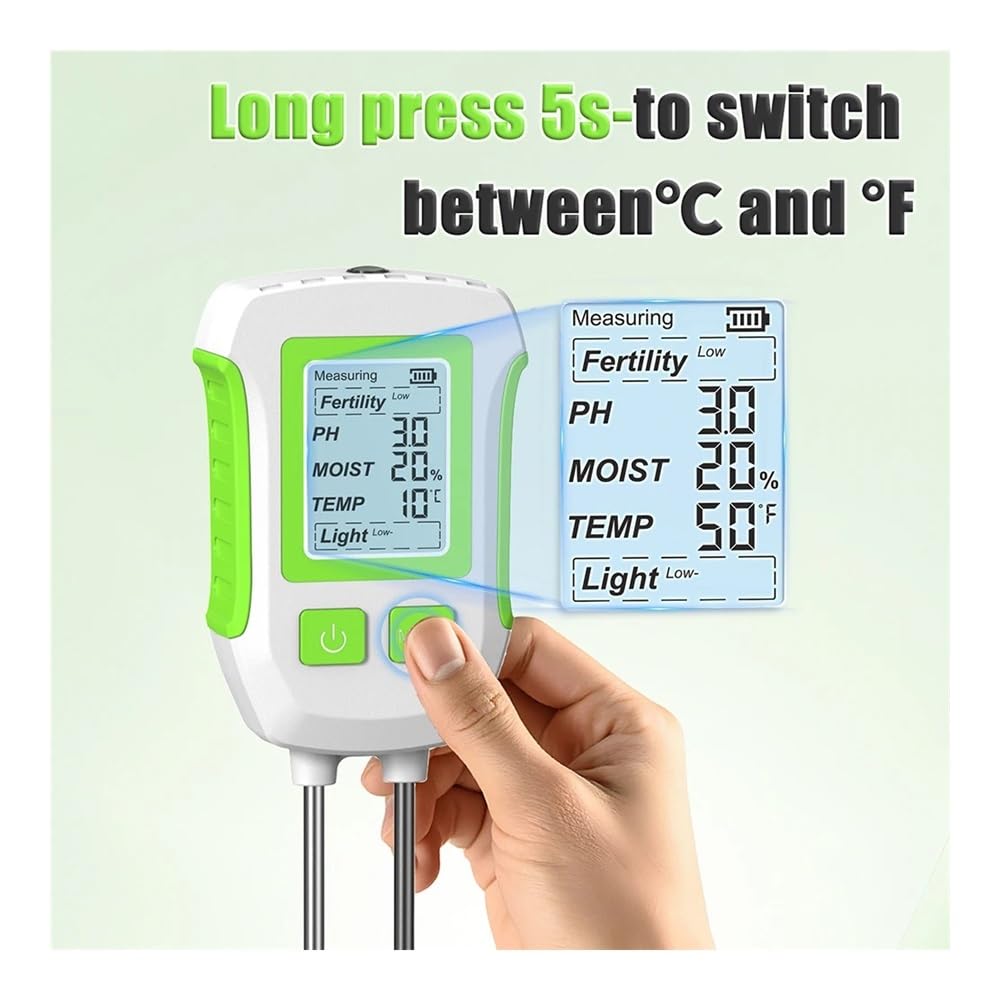 Tester del suolo 5 in 1, misuratore digitale di umidità, pH, fertilità, temperatura della luce solare(Black)