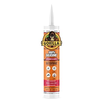 Gorilla 100% Silicone Caulk Kitchen & Bath Sealant, Mold Resistant,