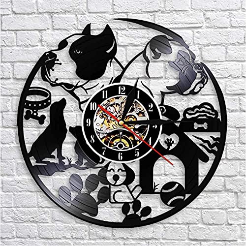 Luce notturna a led Amo i cani Negozio di animali domestici Orologio da parete decorativo Cucciolo Razze di cani Orologio da parete in vinile Orologio appeso Amanti dei cani Proprietari di animali Re