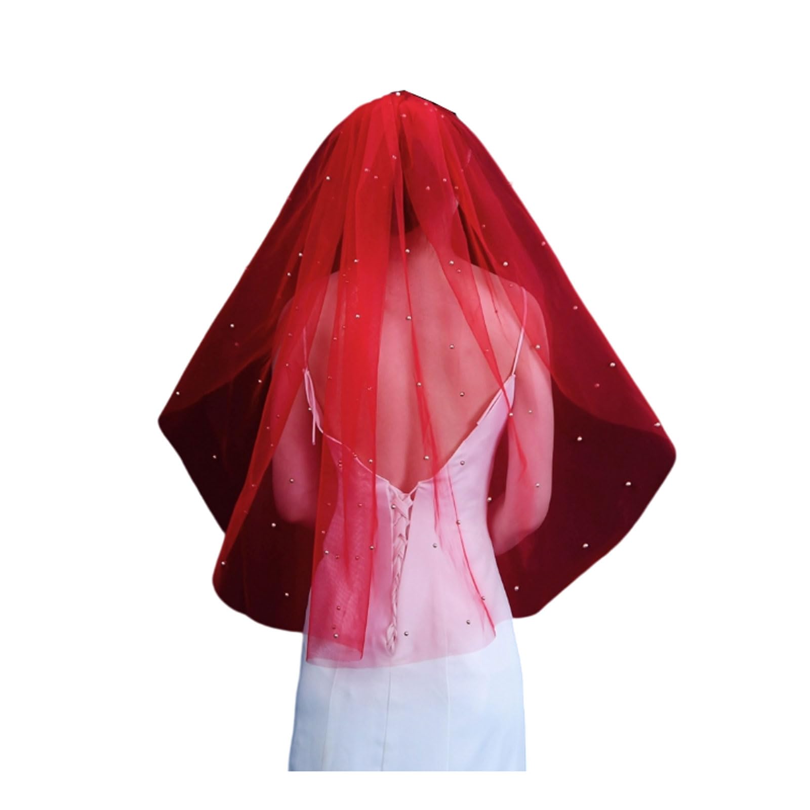 UZAMIRLEX Long Cathedral Veil Wedding Vails, Bridal Veil Red Veil with Pearl Women Simple Tulle Cathedral Veils for Party Bride with Comb Wedding Accessories(100)