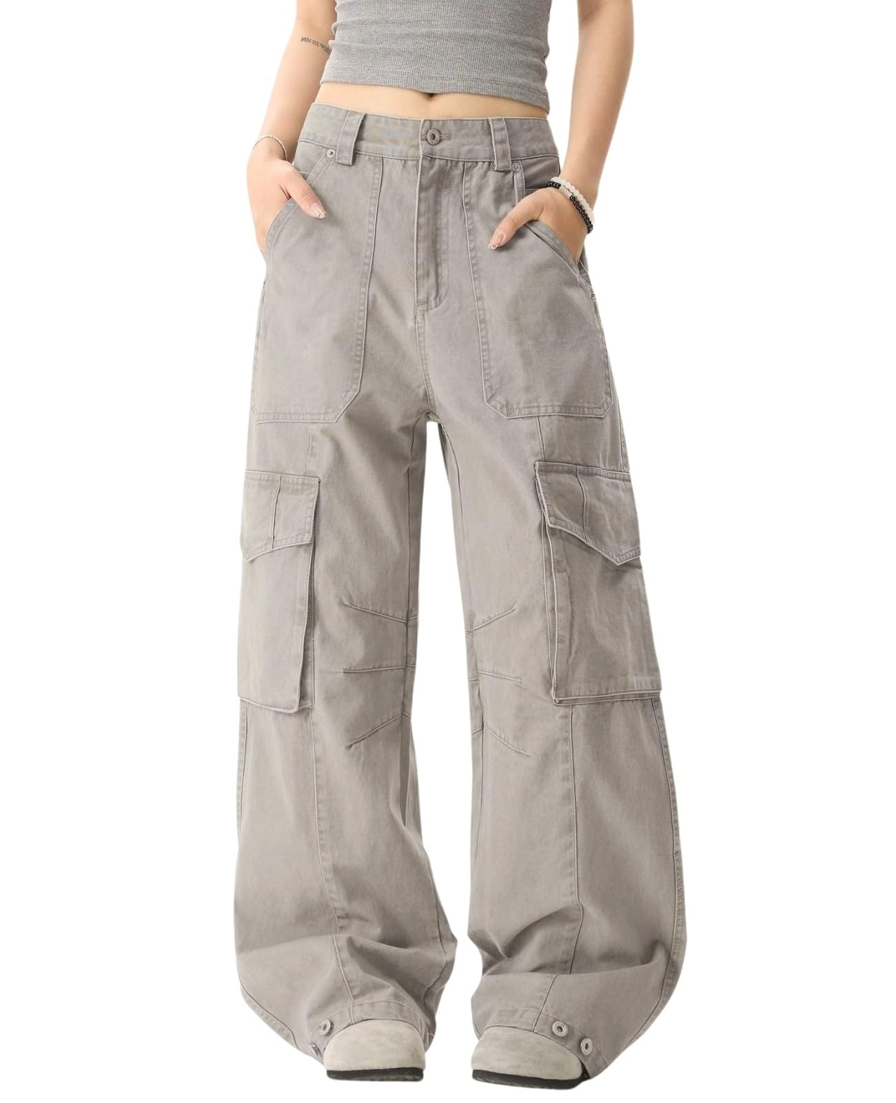 Baggy Cargo Pants for Women Men High Waisted Y2k Hip Hop Straight Leg Grunge Pants with Pockets Casual