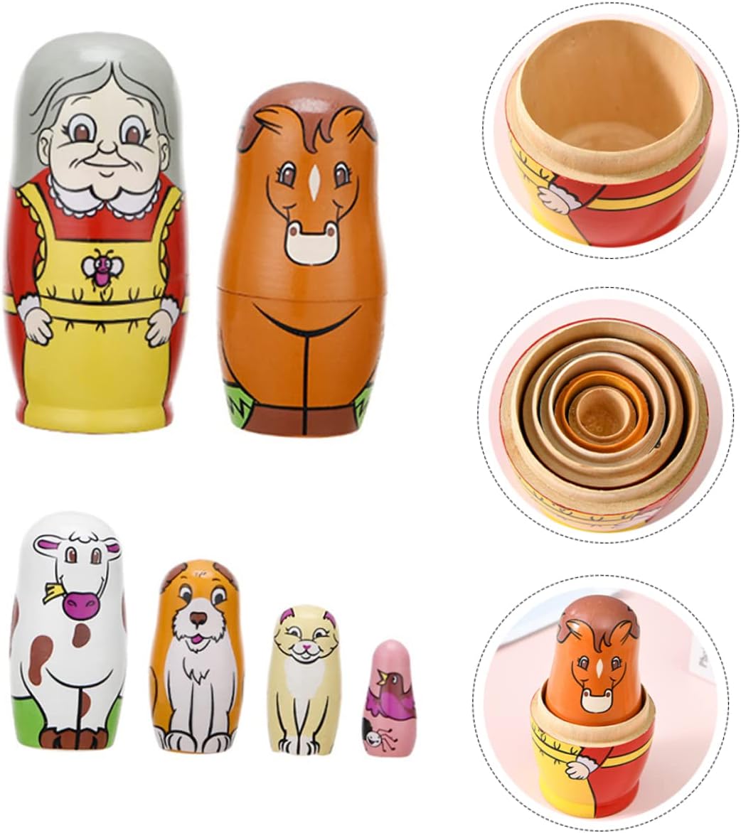 6Pcs Grandmother Pattern Nesting Doll Colorful Hand Painted Russian Matryoshka for Adorable Decorative Stacking Dolls for Friends and Family