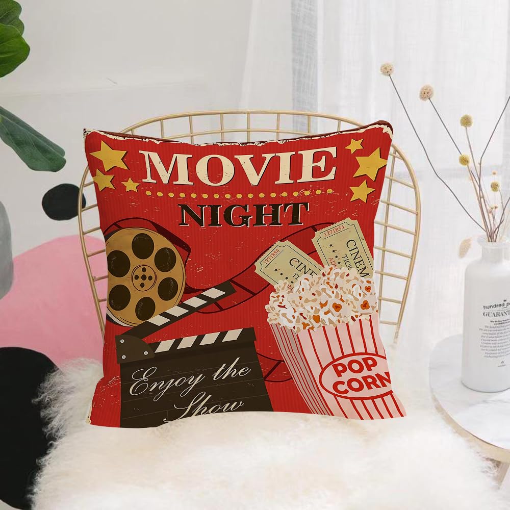 Hyosxw Movie Themed P, Cinema Elements, Popcorn, Fi - A6 Cushion Cover,Throw Pillow Case Home Decorative For Living Room Bedroom Sofa Chair 18X18 Inch,Movie Themed P, Cinema Elements, Popcorn, Film,Pillowcase 45X45cm
