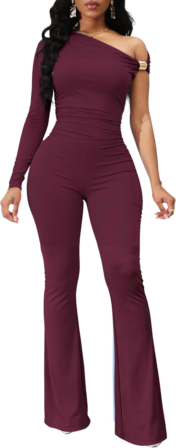 SxClub Sexy Jumpsuits for Women Dressy Sexy Elegant V Neck Long Straight Pants Jumpsuit